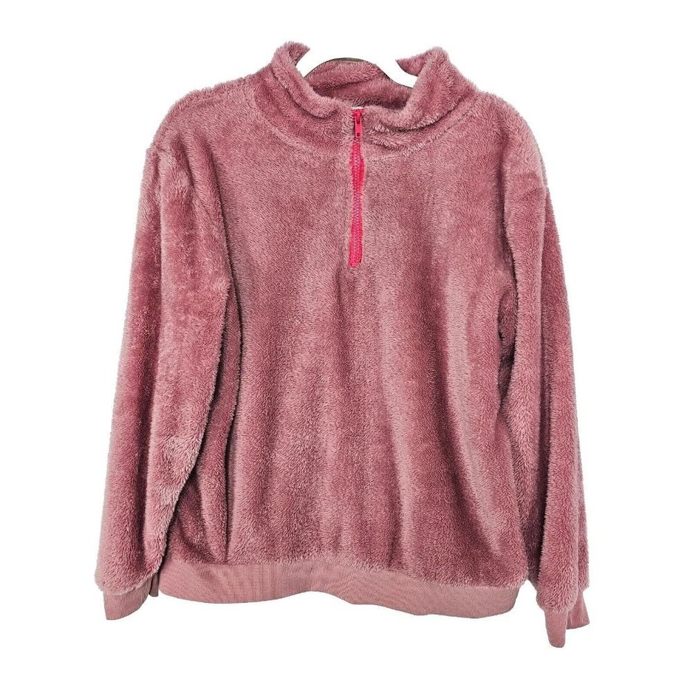 Moral Fiber Sherpa Fleece Quarter Zip Pullover Womens Size Large Pink